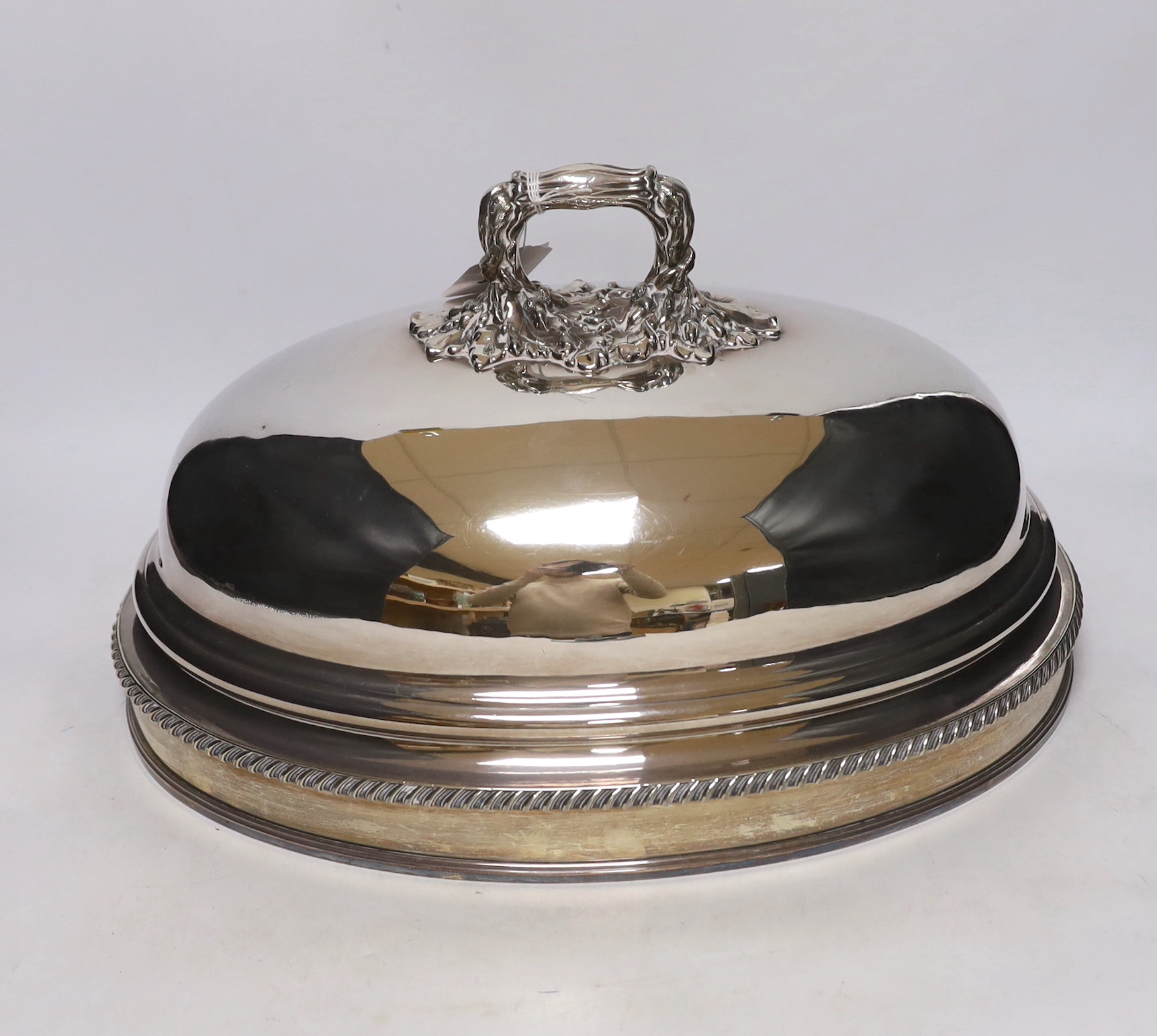 A late 19th/early 20th century silver plated domed meat dish cover, 39.6cm